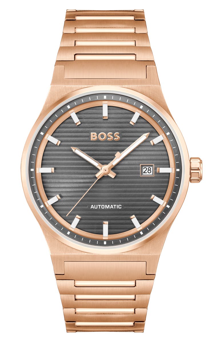 BOSS Candor Automatic Bracelet Watch, 41mm, Main, color, Gray Dial
