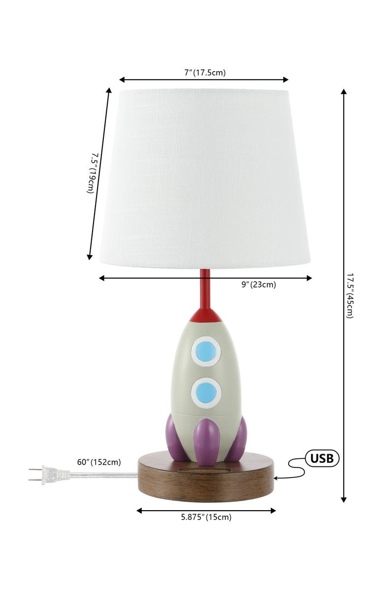 JONATHAN Y Houston 17.5" Coastal Style Iron/Resin Rocket LED Kids
Table Lamp with Phone Stand and USB Charging Port, Multi-Color, Alternate, color, Multi-Color