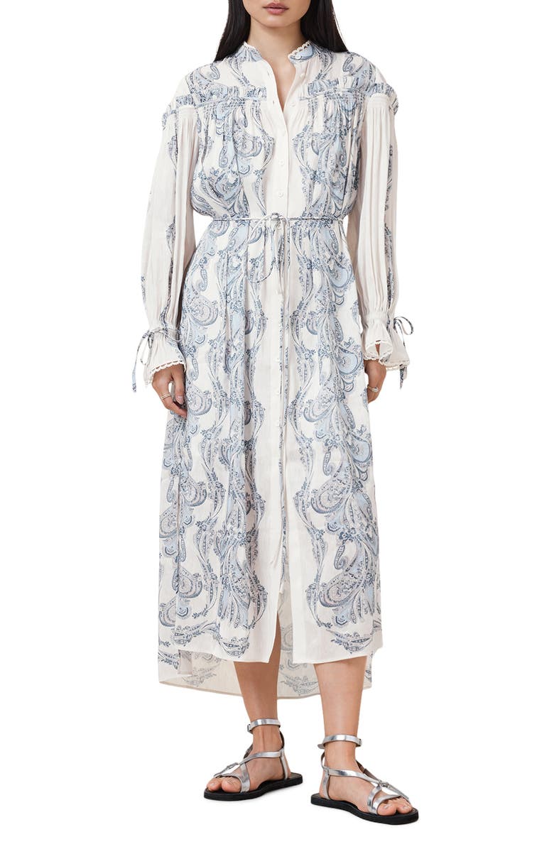 AllSaints Delphine Long Sleeve Linen & Silk Shirtdress, Main, color, Lita Soft Blue