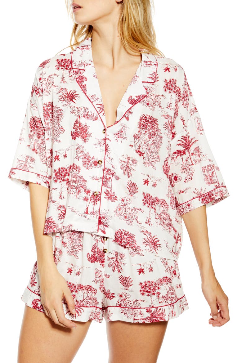 Jungle Print Short Pajamas, Main, color, IVORY MULTI