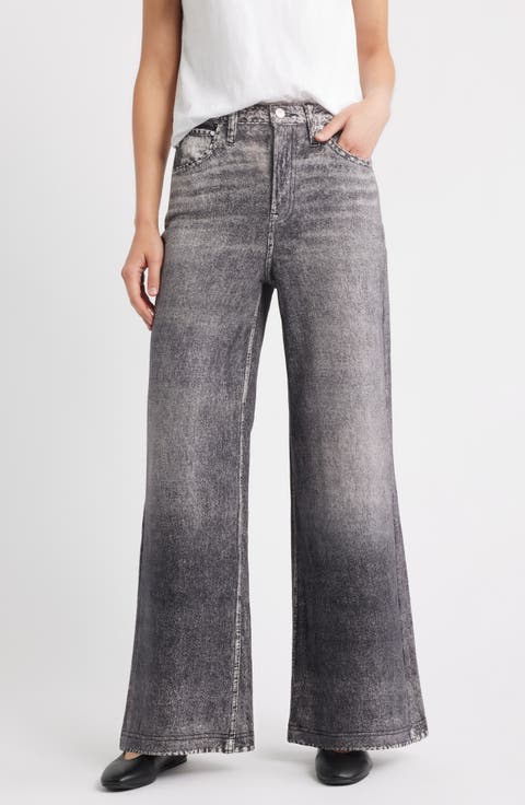 Wide Leg Cotton Terry Knit Jeans