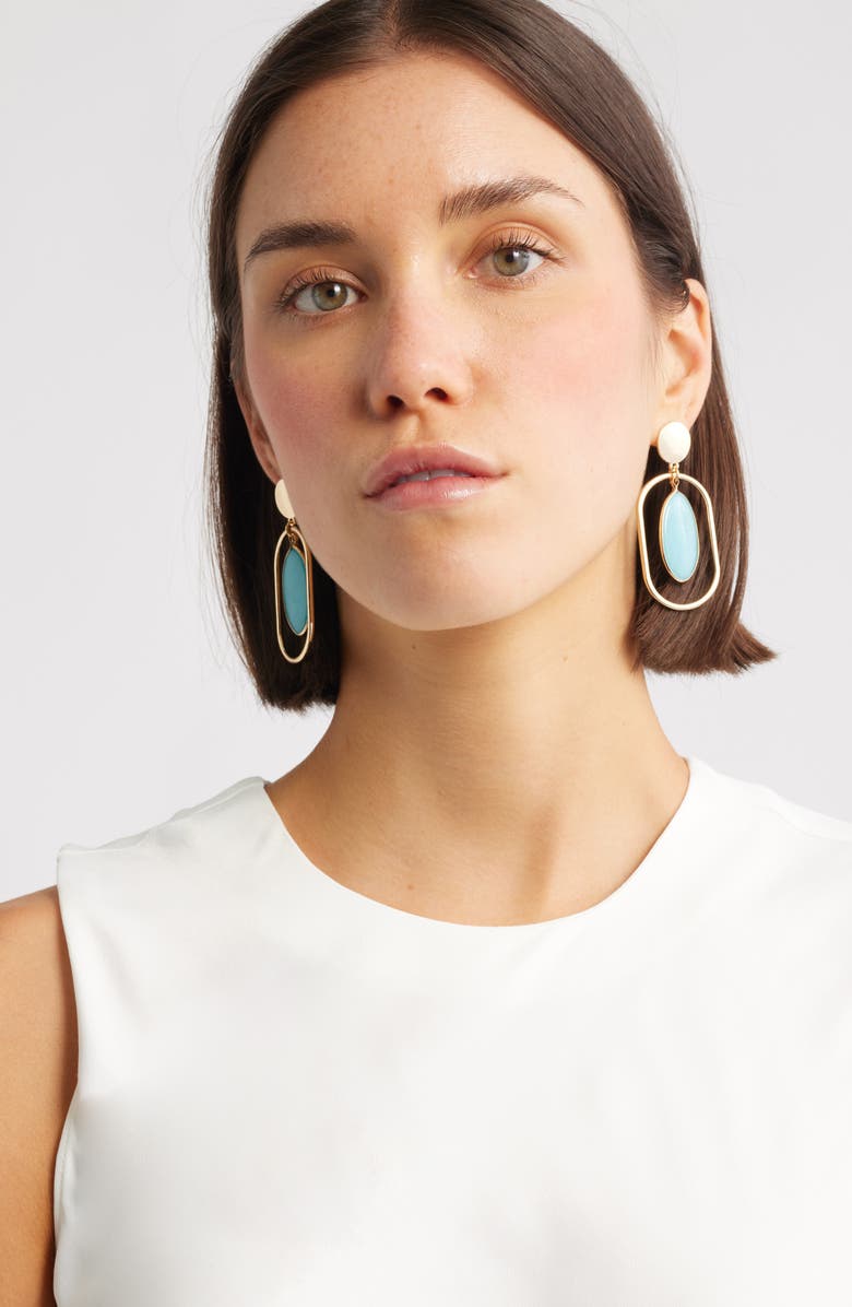 Nordstrom Framed Semiprecious Stone Oval Drop Earrings, Alternate, color, Turquoise- Gold