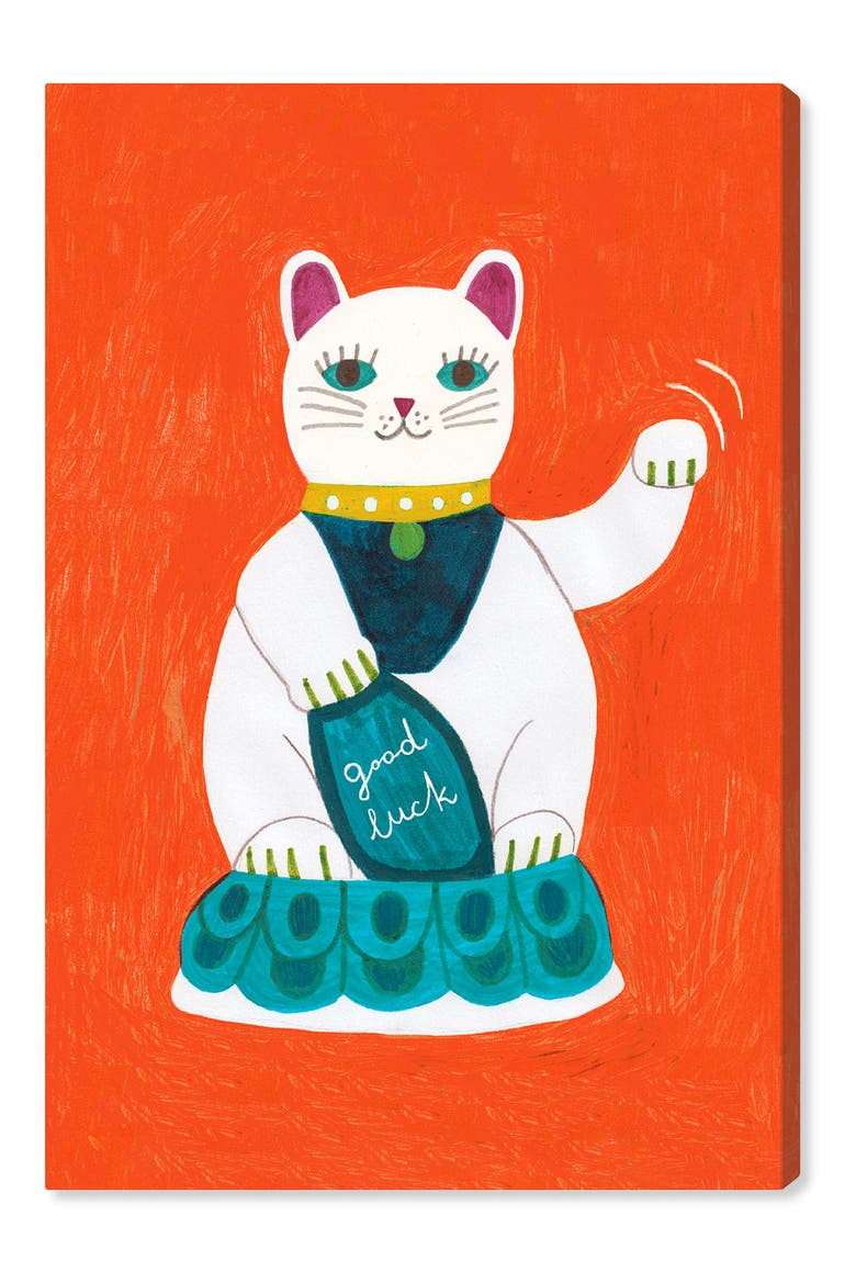 Lucky Cat Canvas Wall Decor, Main, color, RED