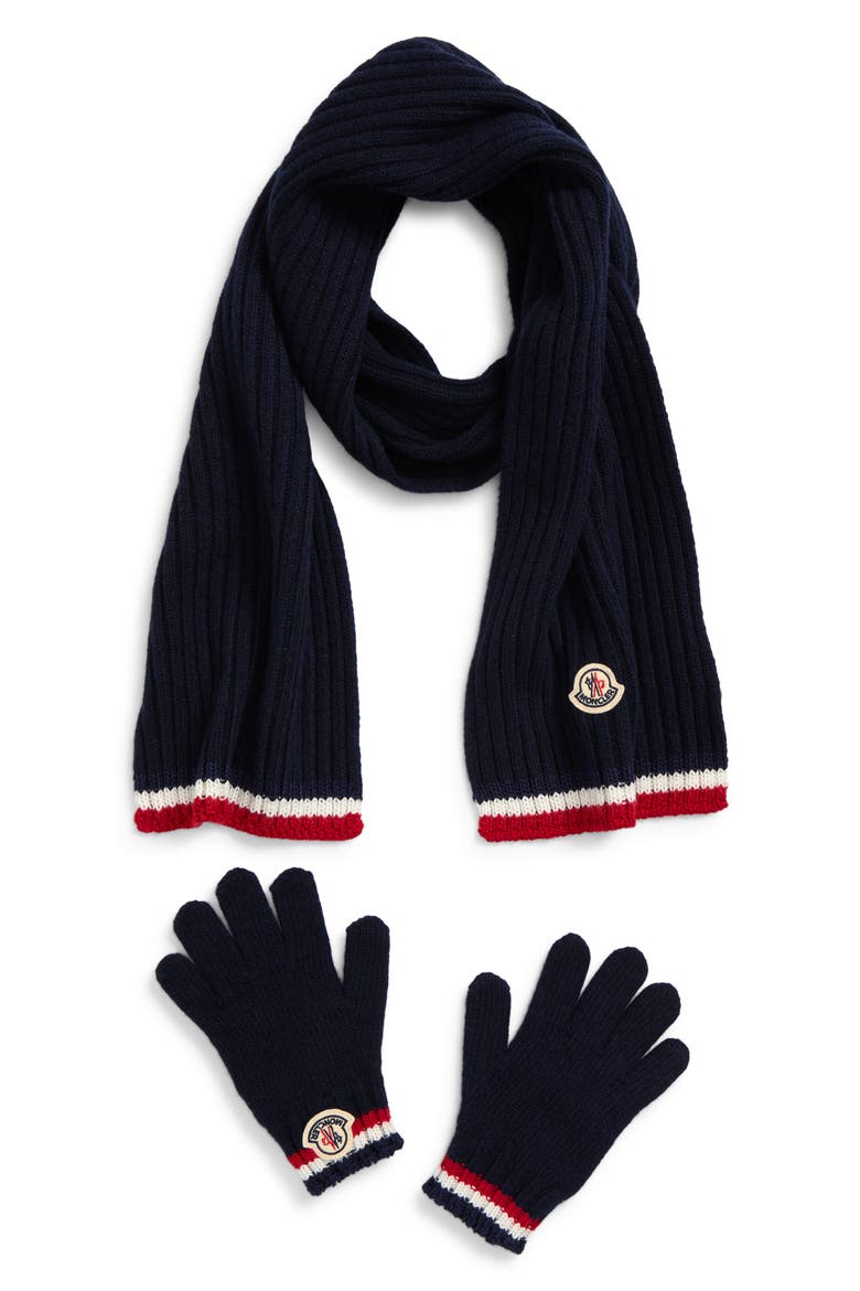 Kids' Virgin Wool & Cashmere Scarf & Gloves Set, Main, color, DARK BLUE