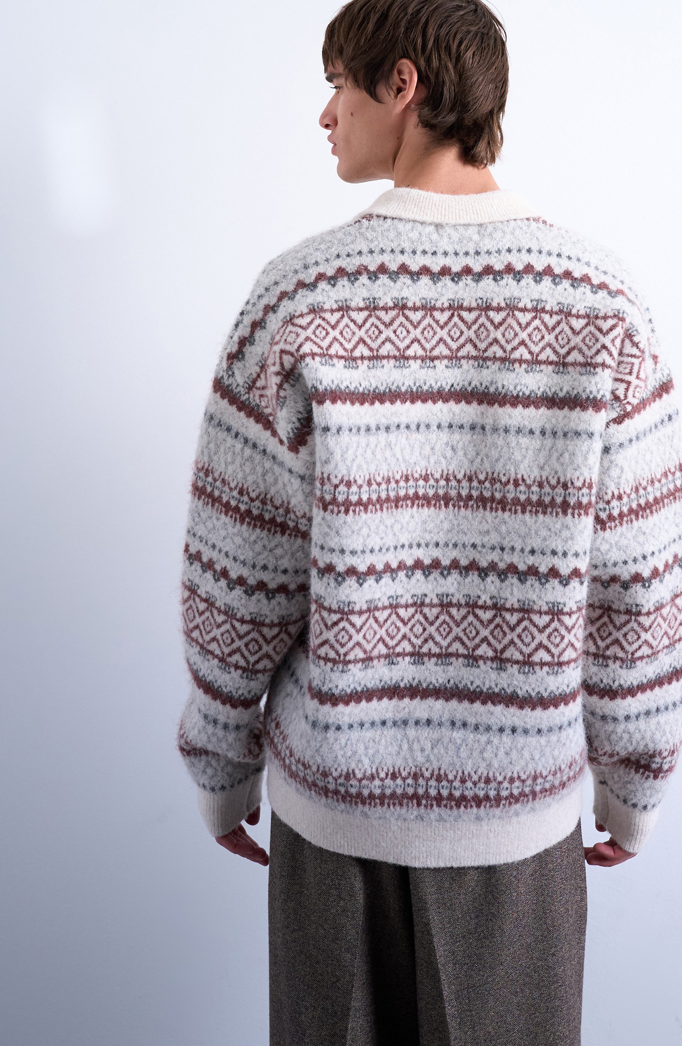 Fair Isle Stripe Long Sleeve Polo - image 2