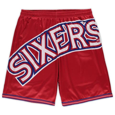 Men's Mitchell & Ness Red Philadelphia 76ers Big & Tall Hardwood Classics Big Face 2.0 Shorts