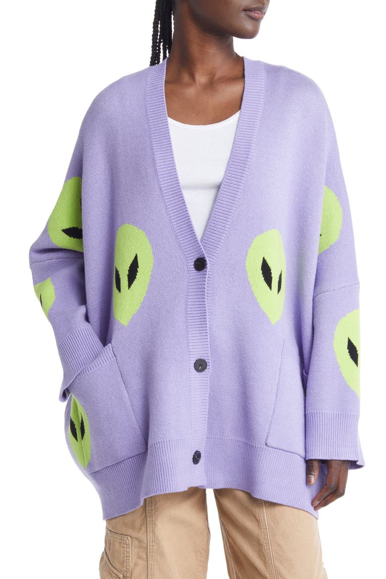 Boxy Oversize Cardigan, Alternate, color, LAVENDER ALIEN