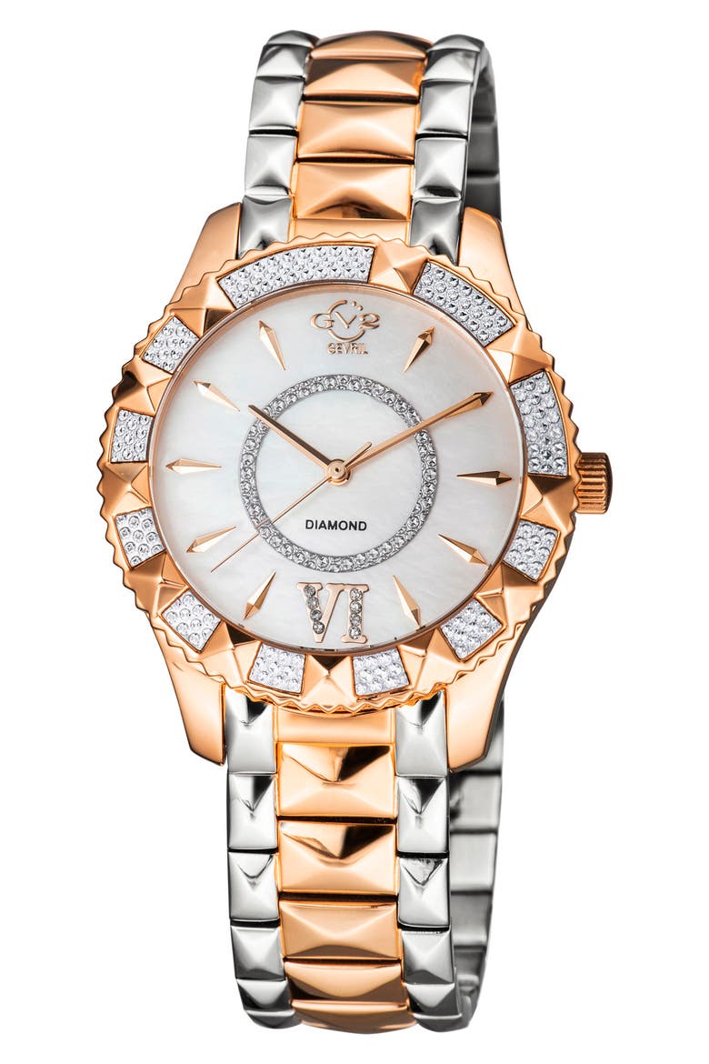 Venice Mother of Pearl & Diamond Bracelet Watch, 39mm - 0.0038 ctw, Main, color, TWO TONED SS IPRG