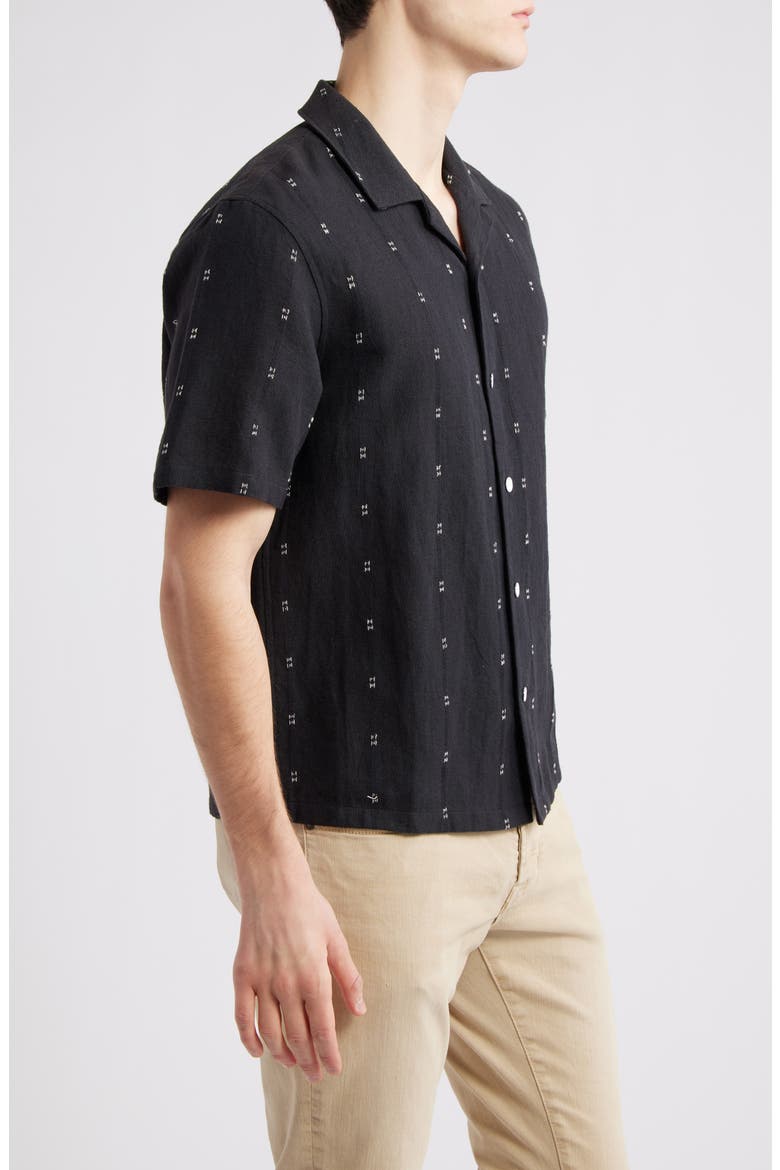 Avery Embroidered Cotton & Linen Linen Camp Shirt, Alternate, color, BLACK