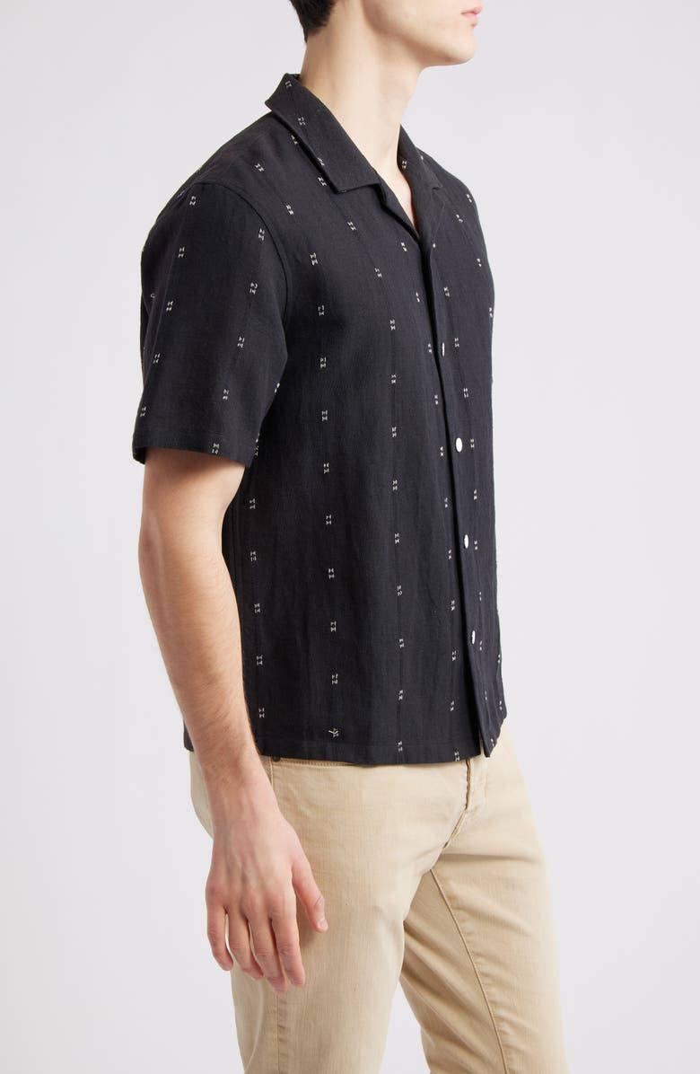 rag & bone Avery Embroidered Cotton & Linen Linen Camp Shirt, Alternate, color, Black