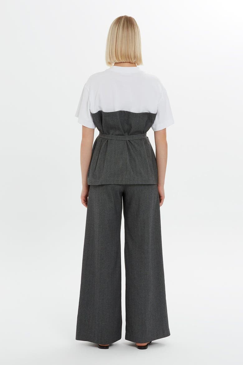 Cotton Chest Cutout Blouse with Detachable Belt, Alternate, color, White