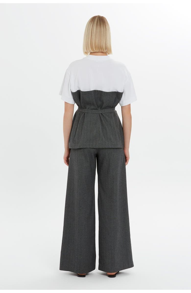 Gizia Detachable Belt Chest Cutout Side Slit Short-Sleeve White Blouse, Alternate, color, White