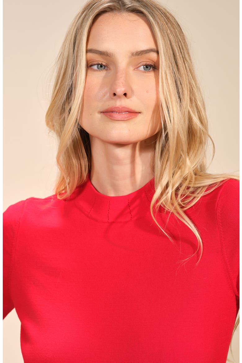 Mock Neck Short Sleeve Sweater, Alternate, color, FIERY RED