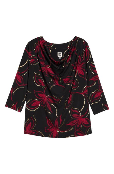 Floral Print Cowl Neck Top