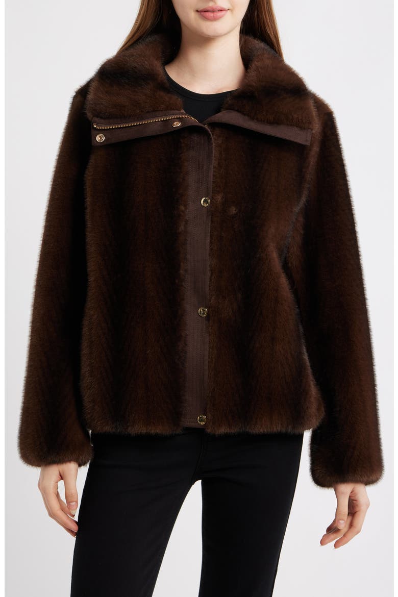 Faux Fur Bomber, Alternate, color, CHOCOLATE