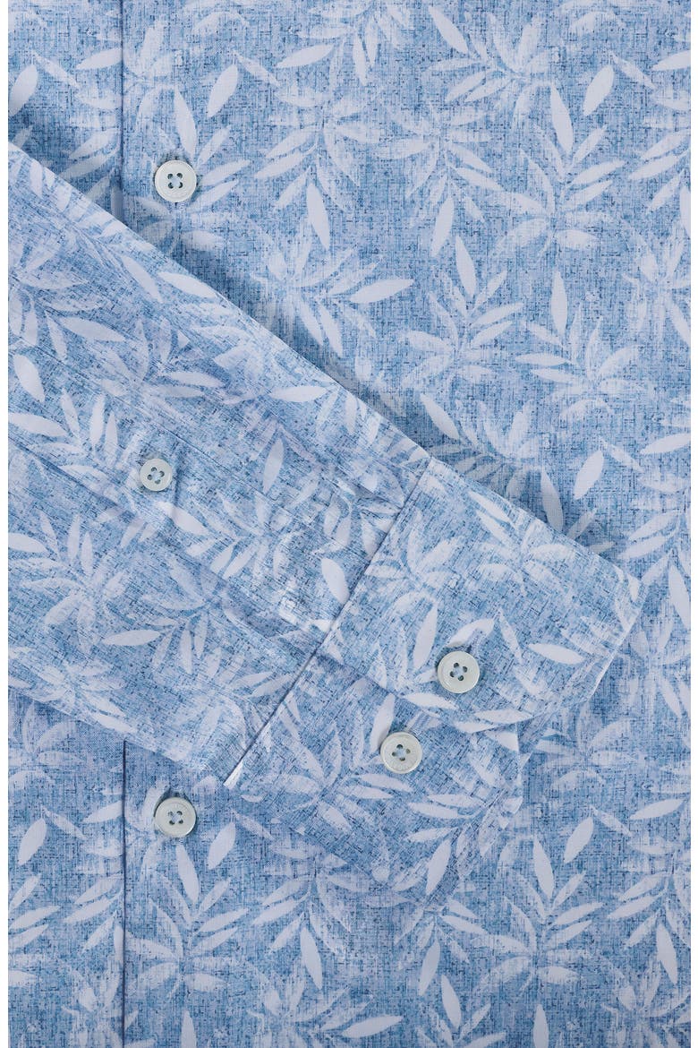 Julian Shaped Fit Leaf Print Cotton Button-Up Shirt, Alternate, color, AIR BLUE