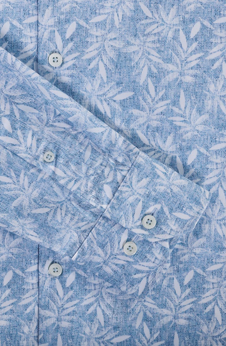 Bugatchi Julian Shaped Fit Leaf Print Cotton Button-Up Shirt, Alternate, color, Air Blue