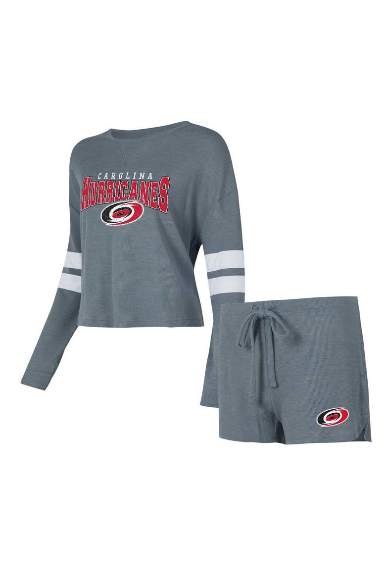 Women's Concepts Sport Gray Carolina Hurricanes Meadow Long Sleeve T-Shirt & Shorts Sleep Set, Main, color, Gray