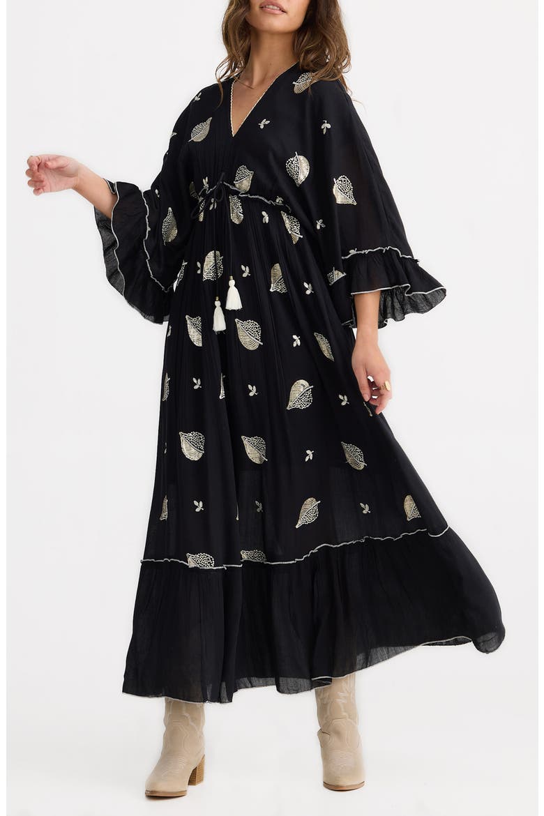 Ebony Embellished Long Sleeve Maxi Dress, Alternate, color, BLACK