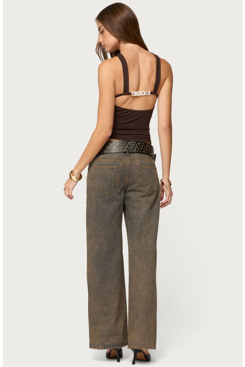 Dariah Twist Crisscross Cutout Halter Top, Alternate, color, DARK-BROWN