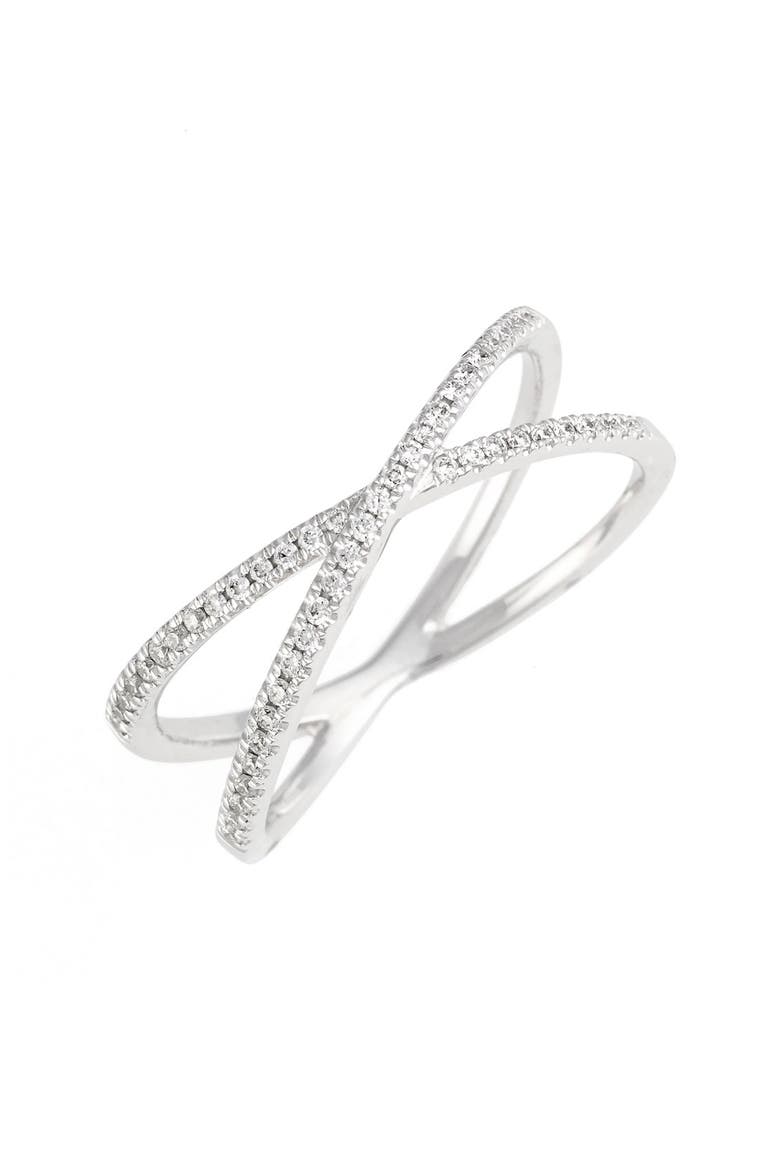 Stackable Crossover Diamond Ring (Nordstrom Exclusive), Main, color, WHITE GOLD