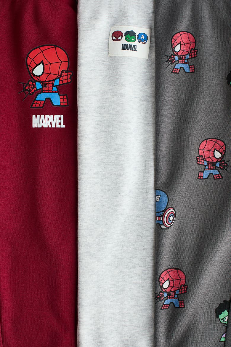 3-pack Brushed-inside Joggers With Motif, Alternate, color, Dark taupe/Marvel Comics