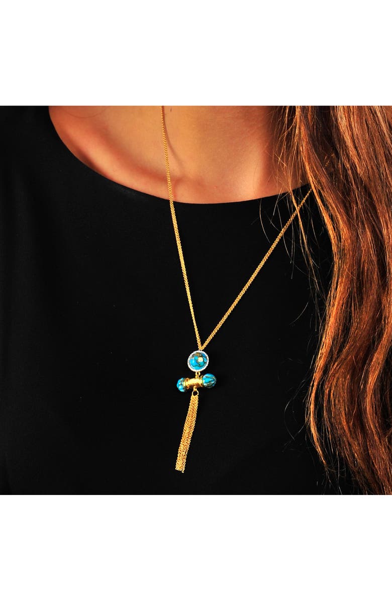 LuvMyJewelry Sunkissed 14K Gold Vermeil Turquoise & Diamond Tassel Pendant Necklace, Alternate, color, 14Kt Gold Vermeil On Sterling