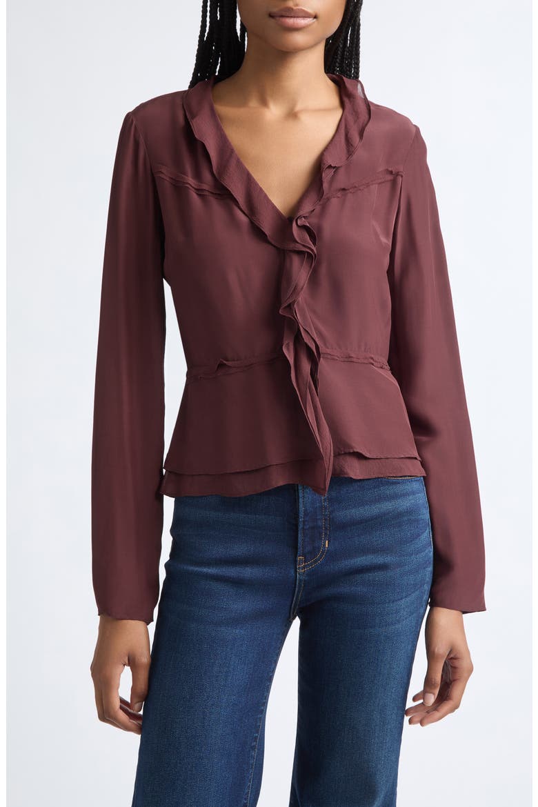 Loralynn Ruffle Blouse, Main, color, BURGUNDY