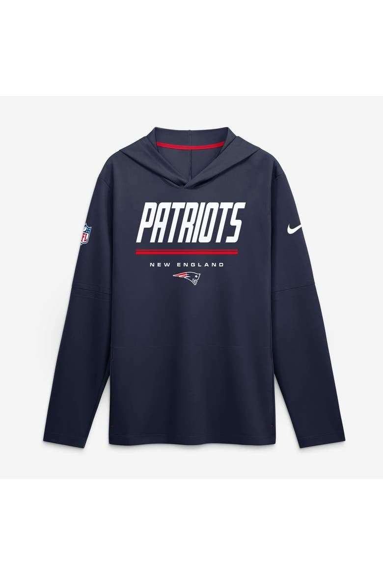 Men's Nike  Navy New England Patriots Sideline Lightweight Long Sleeve Hooded Dri-FIT Top, Main, color, Navy