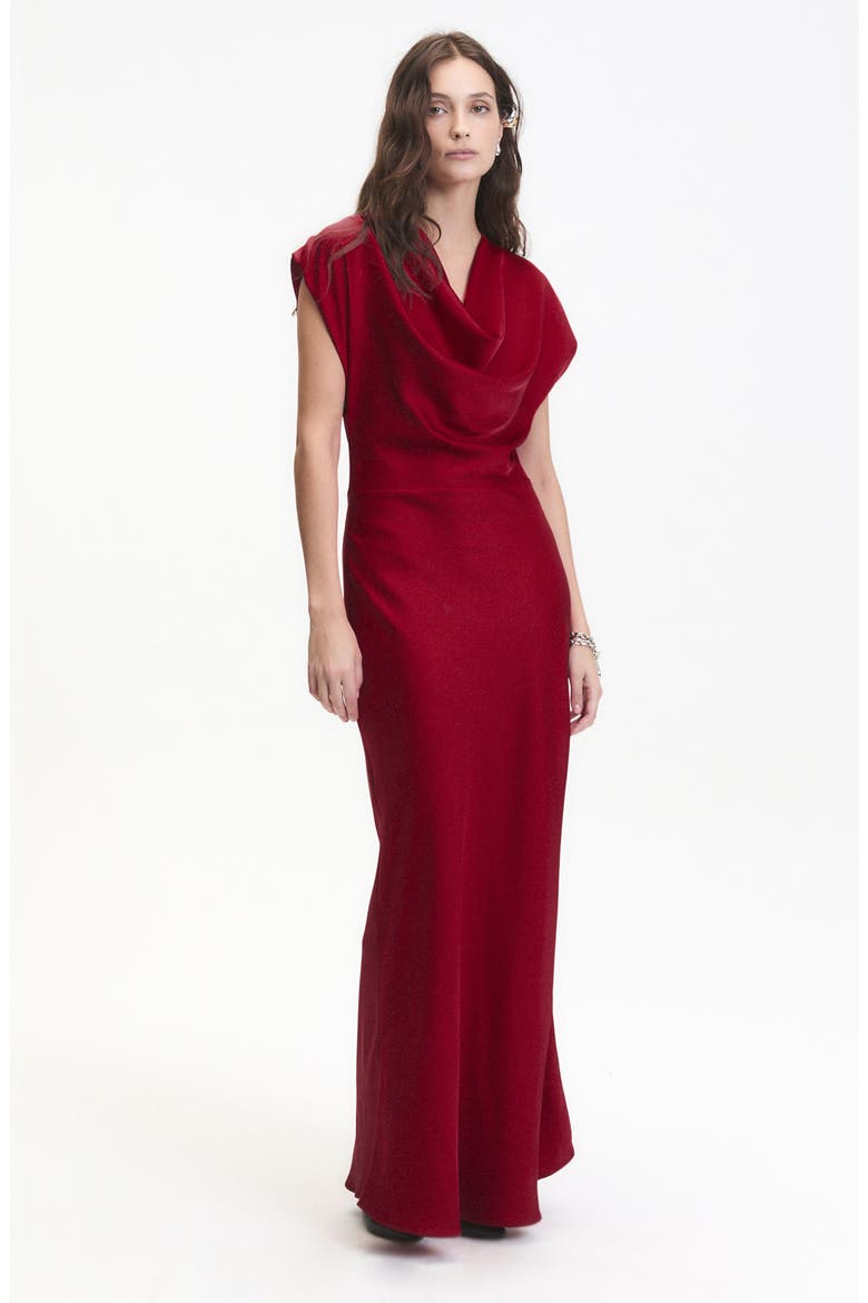 Dahlia Satin Cowl Neck Gown, Alternate, color, ROUGE