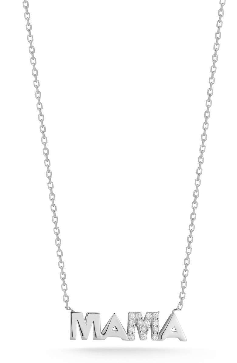 GLAZE JEWELRY CZ 'Mama' Pendant Necklace, Main, color, Silver