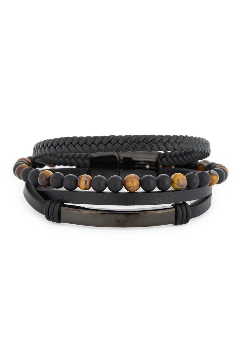 Men's Beaded Multirow Bracelet, Main, color, BROWN- BLACK- STAINLESS