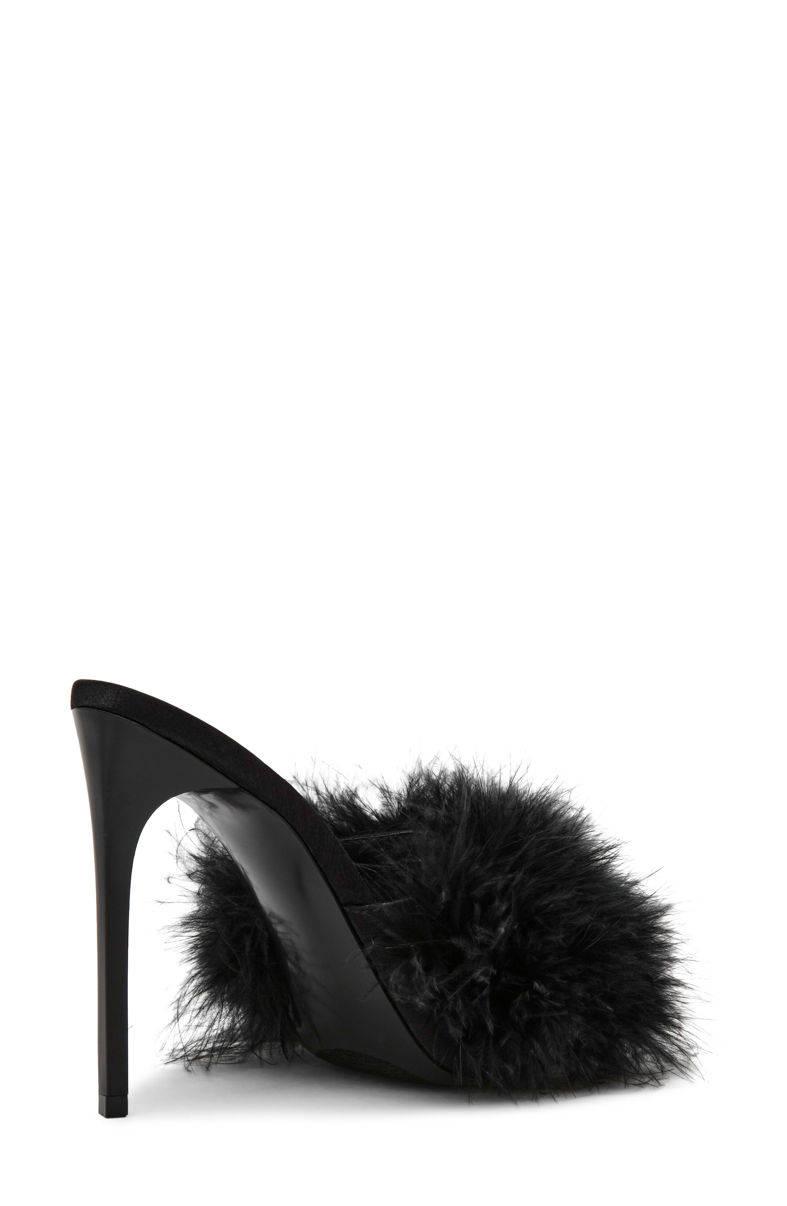 Steve Madden Ashbey Faux Feather Sandal, Alternate, color, Black