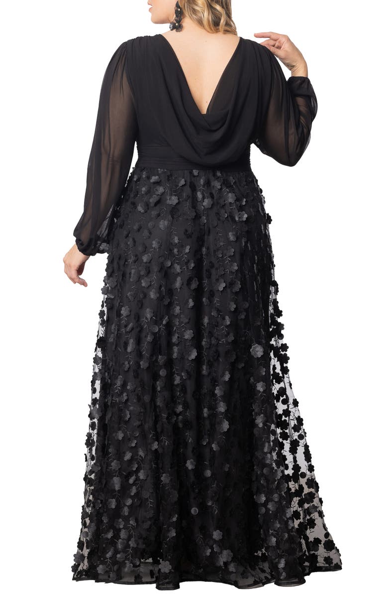 Kiyonna Blossoming Beauty Long Sleeve Mesh Evening Gown, Alternate, color,
