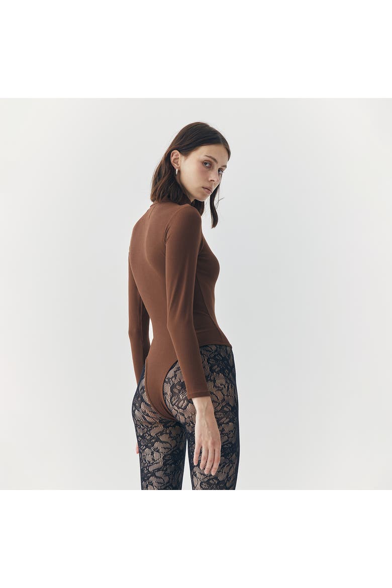 Bree Highneck Bodysuit, Alternate, color, Brown