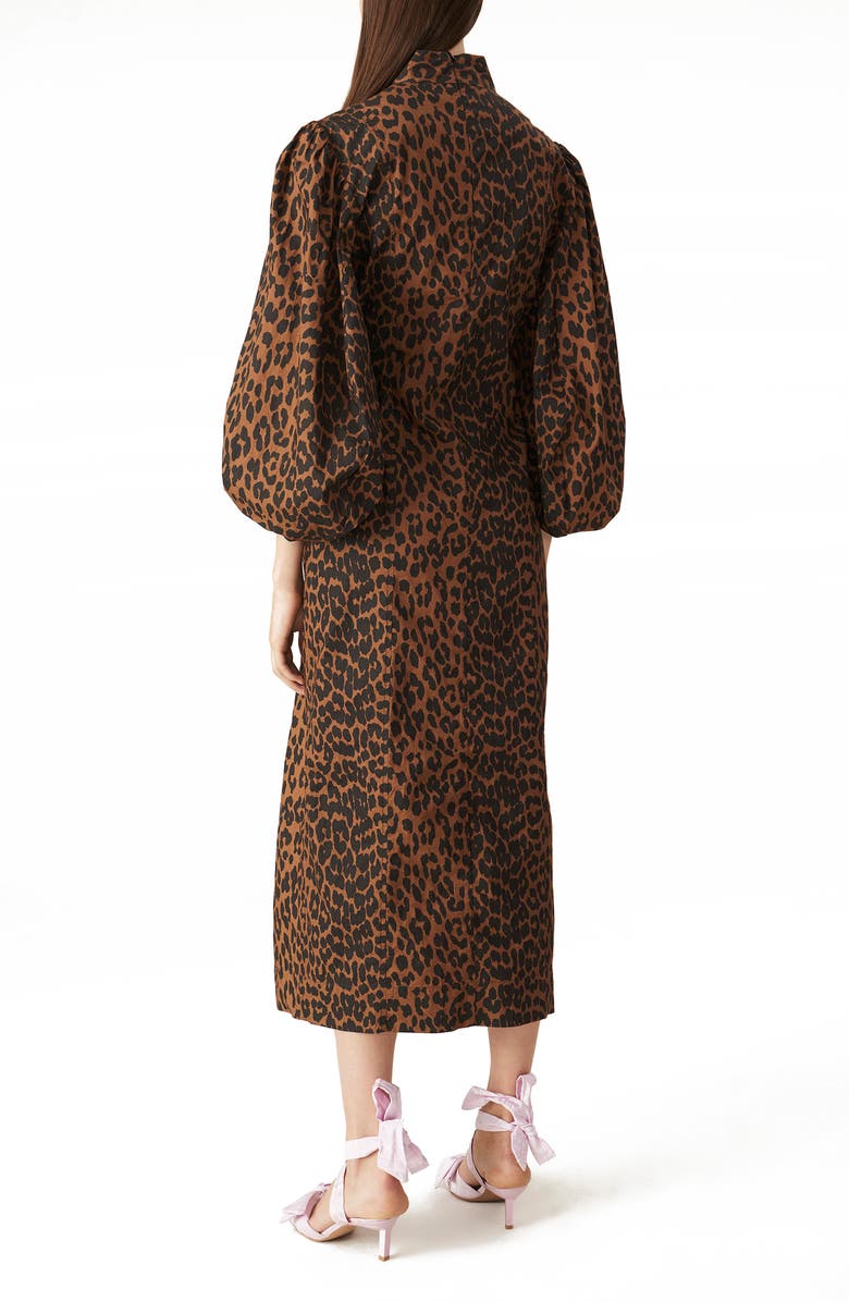 Ganni Leopard Print Balloon Sleeve Organic Cotton Dress, Alternate, color, 