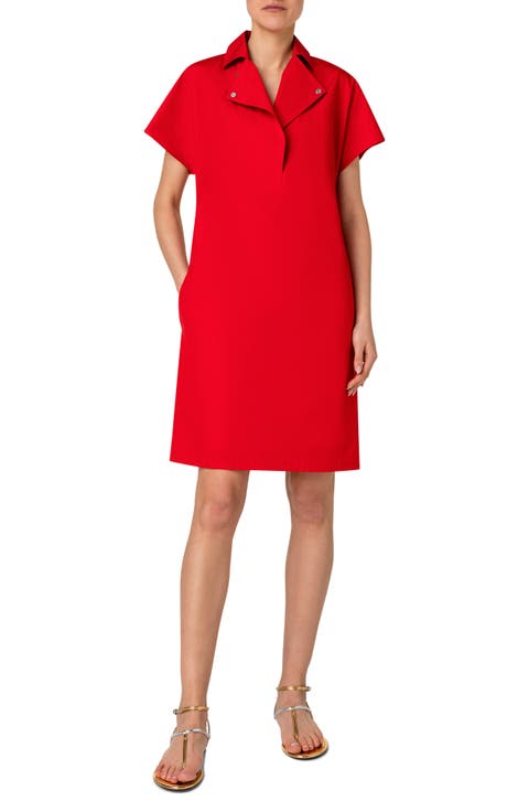 Moto Collar Cotton Stretch Gabardine Dress