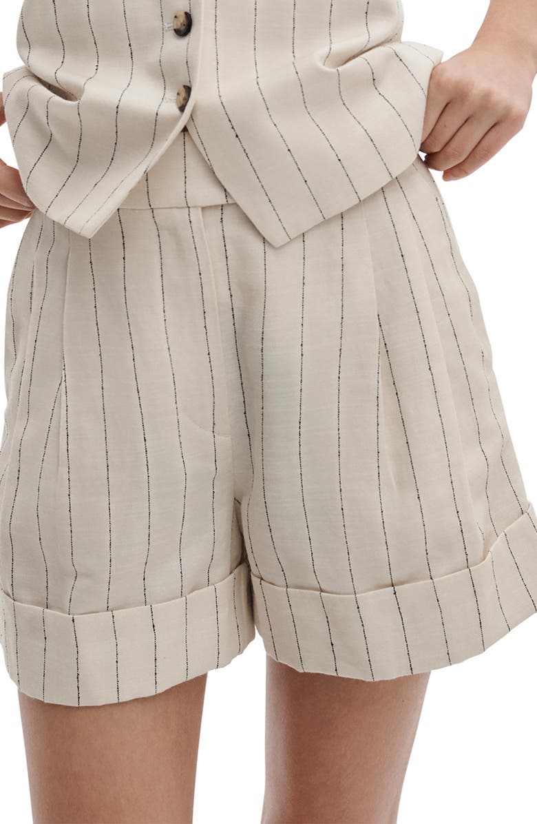 rag & bone Neila Pleated Stripe Shorts, Alternate, color, White Stripe