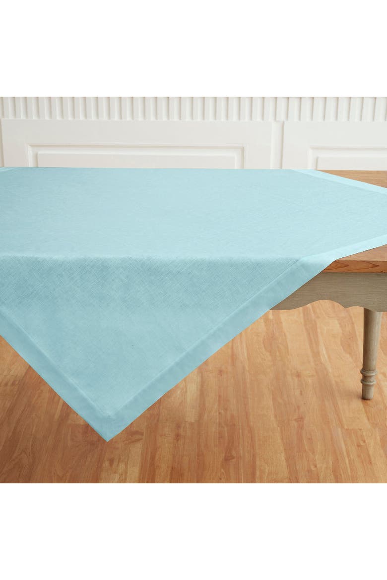 Linen Table Throw 52 x 52 Inch - Fete, Alternate, color, Aqua Blue