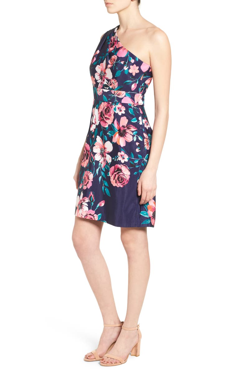 Eliza J One-Shoulder Sheath Dress, Alternate, color, Navy/ Pink