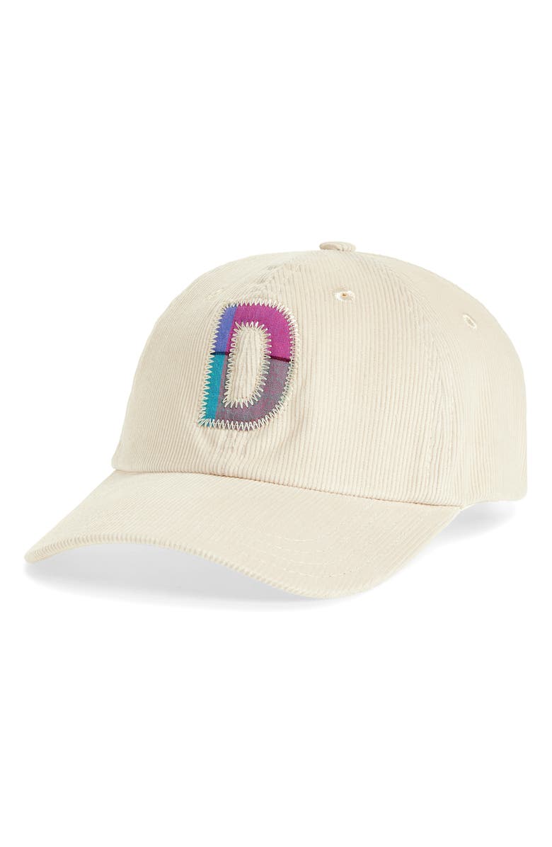 Drake's D Appliqué Linen Corduroy Adjustable Baseball Cap, Main, color, Ecru