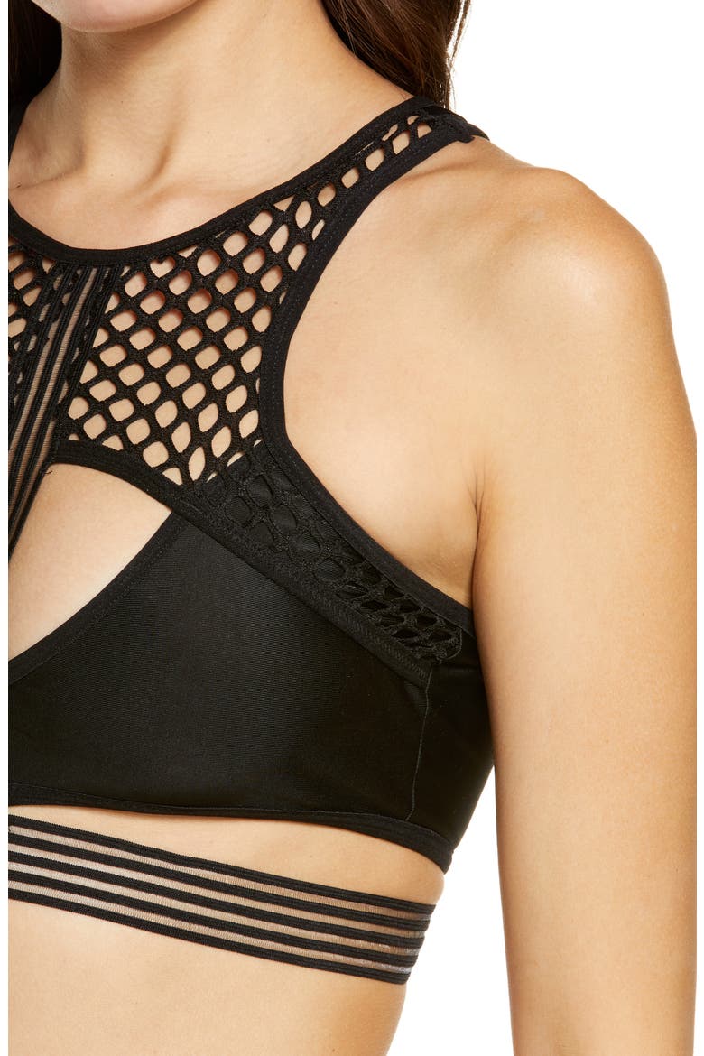 Mesh & Strap Detail Bra & Briefs Set, Alternate, color, BLACK