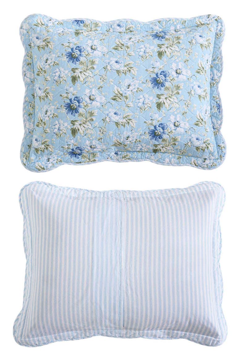 Peony Garden Cotton Quilt & Sham 3-Piece Set, Alternate, color, LIGHT BLUE/ GREEN