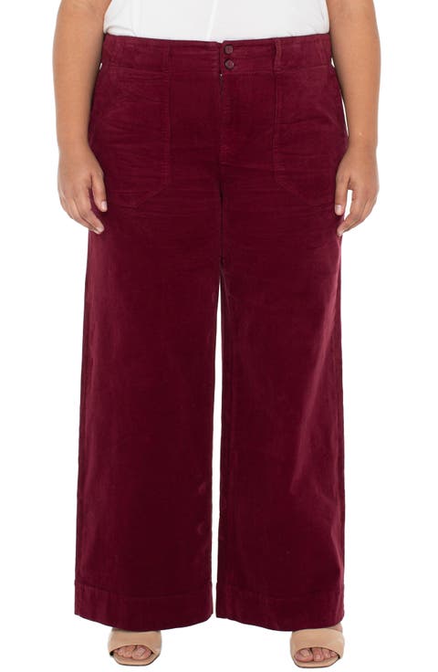 High Waist Wide Leg Utility Corduroy Pants (Plus)