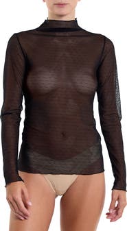 Hanky Panky Dot Tulle Mock Neck Top