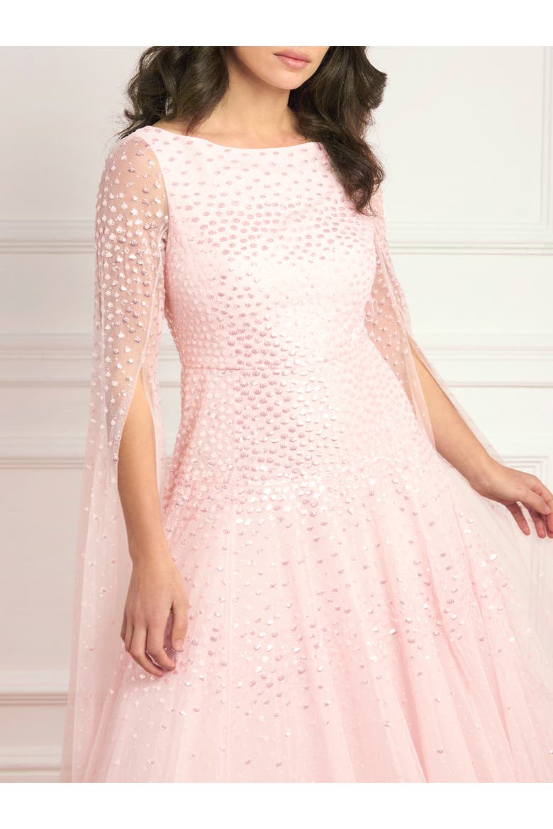 Sunrise Sequin Cape Sleeve Ankle Gown, Alternate, color, Peony Pink