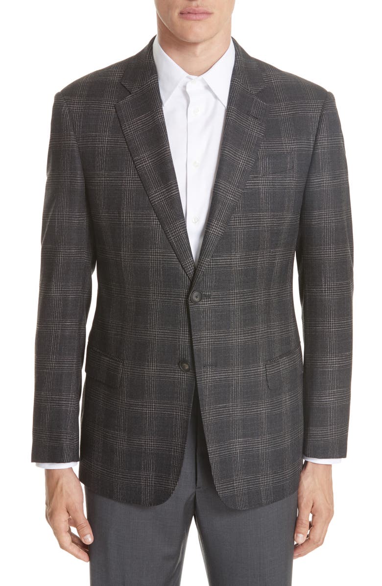Emporio Armani G-Line Trim Fit Plaid Sport Coat, Main, color,