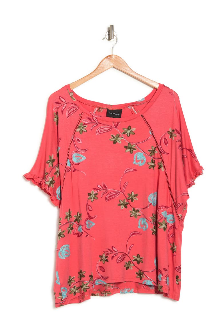 Embroidered T-Shirt, Alternate, color, CORAL/ WHITE