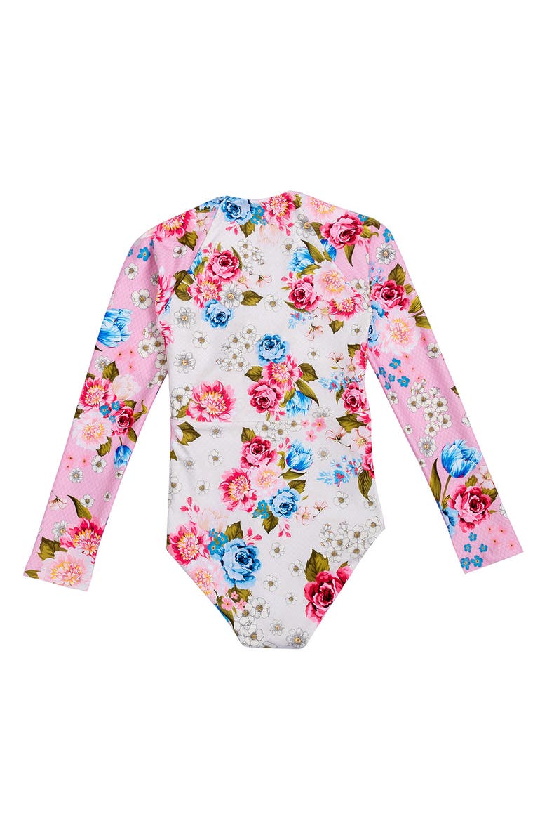 Agua Bendita Kids' Cindy Meraki Long Sleeve One-Piece Rashguard Swimsuit, Alternate, color, Pink