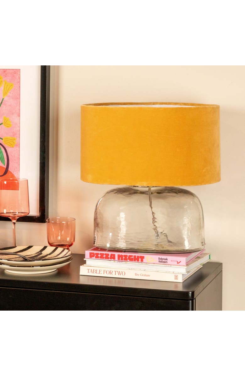 Storied Home Modern Table Lamp with Glass Base and Velvet Shade, Mustard Yellow, Alternate, color,